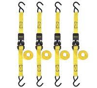 STANLEY S9500 Lot de 4 Sangles à cliquet Noir/Jaune de 2,5 cm x 3 m - Cargo léger (Charge de Travail de 136 kg/résistance à la Rupture de 408 kg)