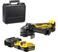 Stanley FATMAX Meuleuse Sans Fil 18V 125 mm Lithium-Ion Moteur Brushless Vitesse 8500 trs/mn Poignées 3 Positions 1 Mallette 2 Accessoires 2 Batteries 4Ah 1 Chargeur Gamme FATMAX V20 SFMCG700M2K-QW