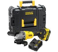 STANLEY FATMAX V20 Meuleuse d'angle 125mm sans fil et brushless, comprend une batterie Li-Ion 4.0Ah, un chargeur 2A et une malette PRO-STACK, 18V, SFMCG710M1T-QW