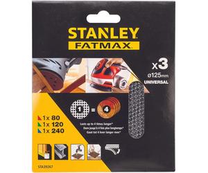 Stanley STA39267-XJ Assortiment de 3 abrasifs excentrique 125mm, 1xP80, 1xP120, 1xP240