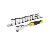 Stanley STMT82670-0 Cliquet 72 Dents - 3/8’’ + 10 Douilles - Angle De Reprise 5° - Levier D'Inversion Pour Basculement Rapide, Pratique Et Sécurisé À Une Main - 11 Pièces