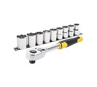 Stanley STMT82671-0 Cliquet 72 Dents - 1/2’’+ 9 Douilles - Angle De Reprise 5° - Large Bouton De Déverrouillage En Métal - Levier D'Inversion Pour Basculement Rapide Et Sécurisé À Une Main - 10 Pièces