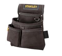 Stanley Stst1-80116 Porte-Outils En Cuir Qualité Supérieure - 4 Poches - Accroche Spéciale Mètre - Renforts Par Rivets - Double Couture Piquée - Passage Lare Pour Ceinture - 30 X 7 X 33 Cm Marron