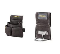Stanley Stst1-80116 Porte-Outils en Cuir Qualité Supérieure - 4 Poches - Accroche Spéciale Mètre - Renforts par Rivets - 30 X 7 X 33 Cm & STST1-80117 Porte-Marteau en Cuir, Noir