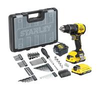 STANLEY V20 Perceuse-visseuse à percussion sans fil et brushless, avec batterie Li-Ion 2.0Ah, chargeur 1.25A et 100 accessoires avec mallette ProStack, 18V, SFMCD716D2A-QW