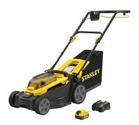 Stanley V20 Tondeuse à Gazon sans Fil et brushless de 34 cm, avec Une Batterie Li-ION de 4Ah et Chargeur de 2A, 18V, SCMWP3401M1-QW