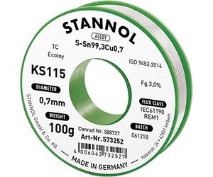Stannol 573252 574004 KS115 Bobine de loetzinn sans plomb Sn99,3Cu0,7 100 g 0,7 mm