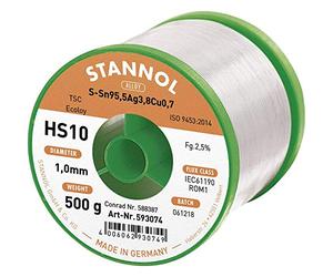 Stannol 593042 HS10 2510 Bobine de loetzinn sans plomb Sn95,5Ag3,8Cu0,7 500 g 1 mm