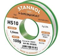 STANNOL 593420 Fil à souder type HS10 alliage TSC Sn95,5Ag3,8Cu0,7, 1,5 mm, 100 g Bobine