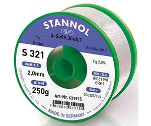 Stannol 631915 S321 Bobine CD Loetzinn, sans plomb, Sn99,3Cu0,7 250 g 2 mm