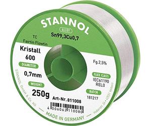 Stannol 811008 FLOWTIN TC Fairtin Crystal 600 Bobines de fil à souder 0,7 mm Ø 250 g