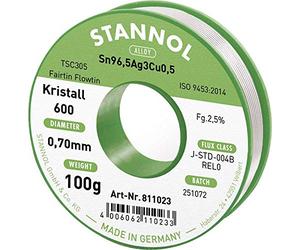 Stannol 811023 Flowtin TSC305 Fairtin Kristall 600 Fil à souder Diamètre 0,7 mm Bobine de 100 g