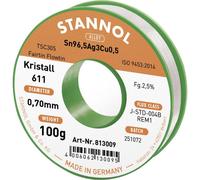 Stannol Kristall 611 Fairtin Étain à souder sans plomb sans plomb Sn96,5Ag3Cu0,5 REM1 100 g 0.7 mm