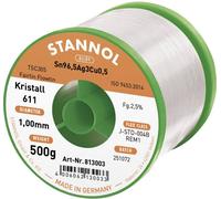Stannol Kristall 611 Fairtin Étain à souder sans plomb sans plomb Sn96,5Ag3Cu0,5 REM1 500 g 1 mm