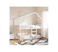 Vidaxl Lit Superposé Avec Toit Blanc 90x190 Cm Bois Massif De Pin Blanc