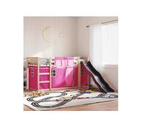 Vidaxl Lit Superposé Avec Toboggan Et Rideaux Rose 90x200 Cm Multicolore
