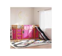 Vidaxl Lit Superposé Avec Toboggan Et Rideaux Rose 90x200 Cm Multicolore