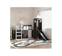 Vidaxl Lit Superposé Avec Toboggan Et Rideaux Blanc Et Noir 80x200 Cm Multicolore