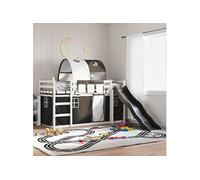 Vidaxl Lit Superposé Avec Toboggan Et Rideaux Blanc Et Noir 90x190 Cm Multicolore