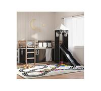 Vidaxl Lit Superposé Avec Toboggan Et Rideaux Blanc Et Noir 90x190 Cm Multicolore