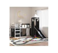 Vidaxl Lit Superposé Avec Toboggan Et Rideaux Blanc Et Noir 90x190 Cm Multicolore