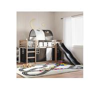 Vidaxl Lit Superposé Avec Toboggan Et Rideaux Blanc Et Noir 90x200 Cm Multicolore