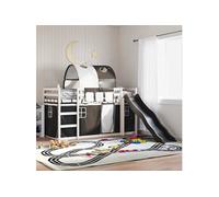 Vidaxl Lit Superposé Avec Toboggan Et Rideaux Blanc Et Noir 90x200 Cm Multicolore