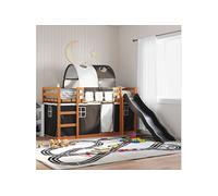 Vidaxl Lit Superposé Avec Toboggan Et Rideaux Blanc Et Noir 90x200 Cm Multicolore