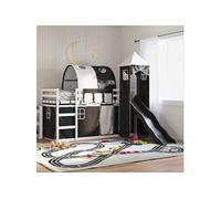 Vidaxl Lit Superposé Avec Toboggan Et Rideaux Blanc Et Noir 90x200 Cm Multicolore