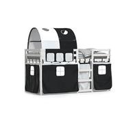 Vidaxl Lit Superposé Avec Rideaux Blanc/Noir 75x190 Cm Bois Pin Massif Blanc