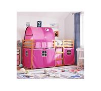 vidaXL Lit superposé avec rideaux rose 80x200 cm bois pin massif, lit, cadre de lit, lit superposé bas, meuble de chambre à coucher Rose