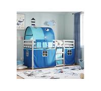 vidaXL Lit superposé avec rideaux bleu 80x200 cm bois pin massif