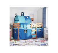 Vidaxl Lit Superposé Avec Rideaux Bleu 80x200 Cm Bois Pin Massif Marron