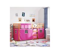 Vidaxl Lit Superposé Avec Rideaux Rose 90x190 Cm Bois Pin Massif Marron