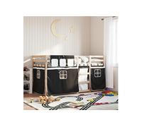 Vidaxl Lit Superposé Avec Rideaux Blanc/Noir 90x190 Cm Bois Pin Massif Blanc