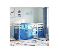 vidaXL Stapelbed met gordijnen 90x190 cm massief grenenhout blauw3283941 Bleu G