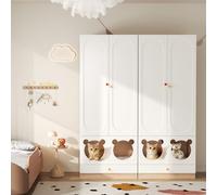 STAPERFO Armoire Enfant 2 Pièces Espace Chat & Chien - Meuble Rangement 3 Niveaux, Dressing Écologique Gain de Place, Blanc & Naturel, 80x50x200 cm (Lot de 2)