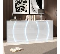 STAPERFO Buffet de 150 cm pour salon, commode avec tiroirs et 3 portes, armoire avec éclairage LED, armoire blanche pour chambre à coucher, couloir, salle à manger, panneau de particules, 150 x 40 x