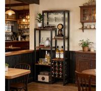 STAPERFO Étagère à vin combinable avec porte-verre, étagère sur pied à 5 étages en MDF et métal pour 12 bouteilles et 6 à 9 verres, buffet industriel comme étagère pour charges lourdes, pour cuisine