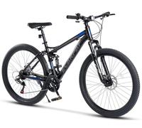 STAPERFO Fully VTT 27,5 pouces pour adulte 21 vitesses, frein à disque, VTT à suspension complète, pour tout-terrain de 160 à 175 cm, noir/bleu, 85 % monté