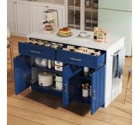 STAPERFO îlot de cuisine avec prises et USB, armoire de cuisine avec comptoir de bar, 120 x 60 x 91 cm, buffet avec tiroirs et portes, étagères réglables, porte-serviettes, bleu