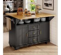 STAPERFO Îlot de cuisine extensible avec roulettes, table de cuisine pliable avec plan de travail 120 x 40 (80) x 95 cm, armoire de buffet avec tiroirs et portes, porte-serviettes et étagère à épices