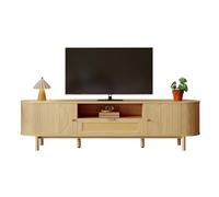 STAPERFO Meuble TV bas pour 70" avec design incurvé en rotin et gestion des câbles, commode de style minimaliste avec compartiments ouverts et tiroirs, buffet TV de 175 cm de large