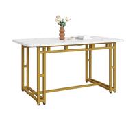 STAPERFO Table à manger rectangulaire moderne avec plateau en MDF - 120 x 70 cm - Avec pieds en métal doré - Pour cuisine, salle à manger, salon - Blanc
