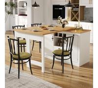 STAPERFO Table de bar extensible 120-180 cm : buffet salon, table à manger, cuisine, bureau à domicile, table haute avec espace de rangement et étagère à vin, 76 cm de haut, commode en MDF blanc