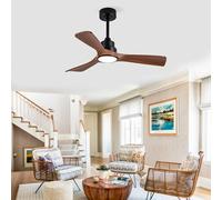 STAPERFO Ventilateur de plafond 106,7 cm intérieur/extérieur avec LED, pales ABS noyer/noir, FB, intensité variable, moteur CC silencieux, pour terrasse, salon, chambre à coucher
