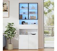 STAPERFO Vitrine en verre avec éclairage LED contrôlable par application - Armoire haute avec portes en verre - Cadre en aluminium et compartiments ouverts - 70 x 30 x 200 cm - Blanc