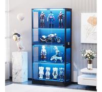 STAPERFO Vitrine en verre avec éclairage LED et détecteur de mouvement, vitrine sur pied, 80 x 35 x 165 cm, vitrine à quatre étages avec portes en verre, vitrine en verre étanche à la poussière pour