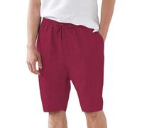 Star Apparel Pantalon cinq minutes en lin décontracté couleur unie ample rétro respirant pour homme, Rouge, M
