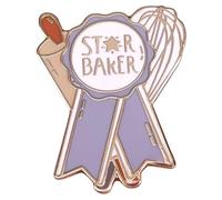 Star Baker Broche en émail avec ruban de récompense Lavande, badge en métal doré, broche Great British Baking Show, cadeau de boulanger